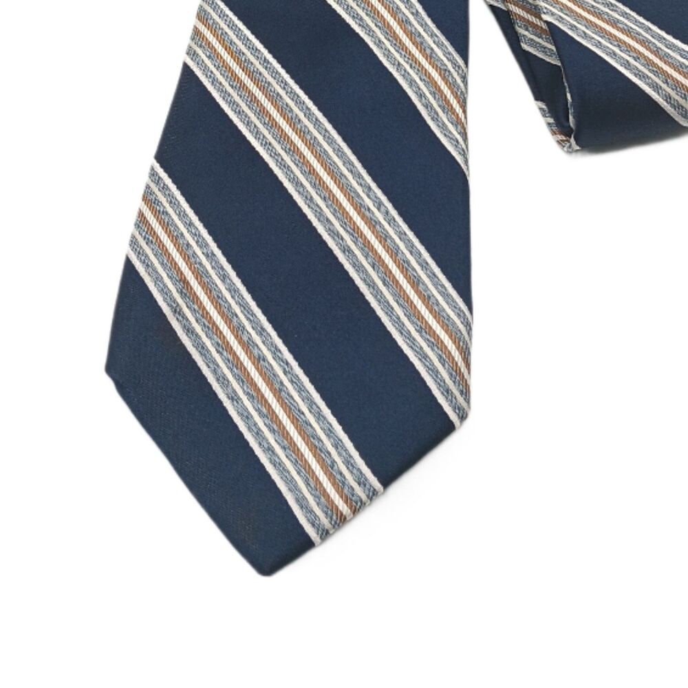 Alara Silk Repp Tie Mens 61.5” Navy Blue Gray Ribbon Stripe Classic Academia New